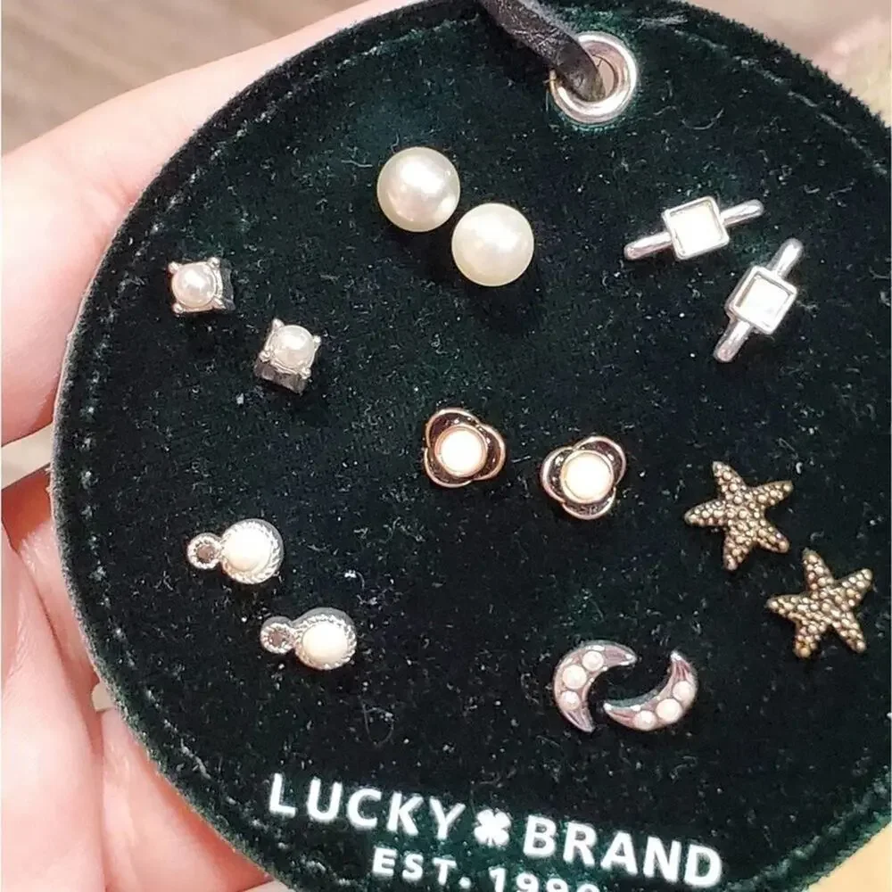 LUCKY‎ brand pearl starfish moon crystal jeweled stud earrings new!!!